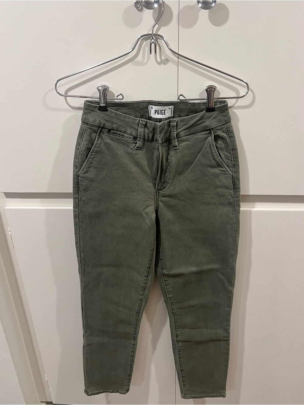 PAIGE Olive Green Cropped High-Rise Jeans